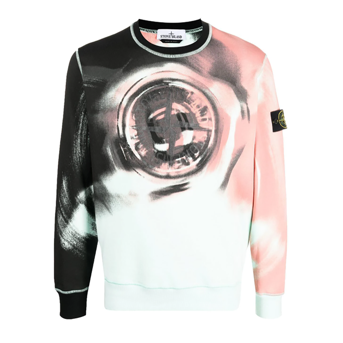 STONE ISLAND COMPASS LOGO PRINT SWEATSHIRT IN PINK