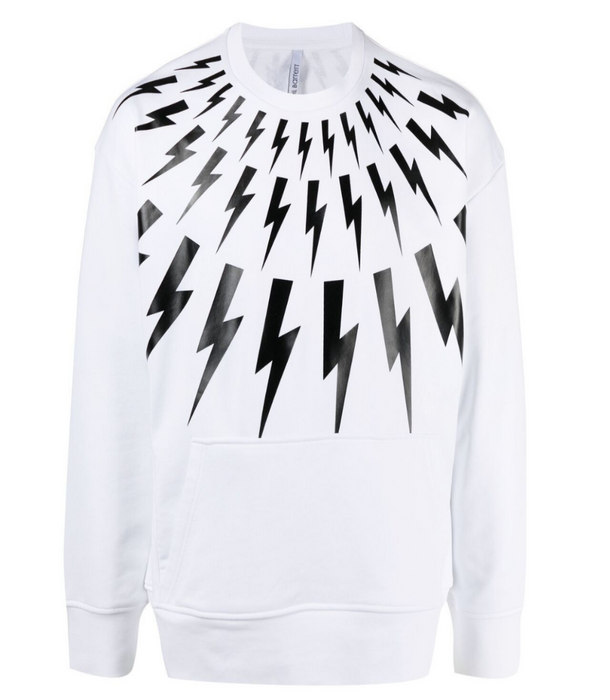 NEIL BARRETT FAIR-ISLE THUNDERBOLT SWEATSHIRT IN WHITE