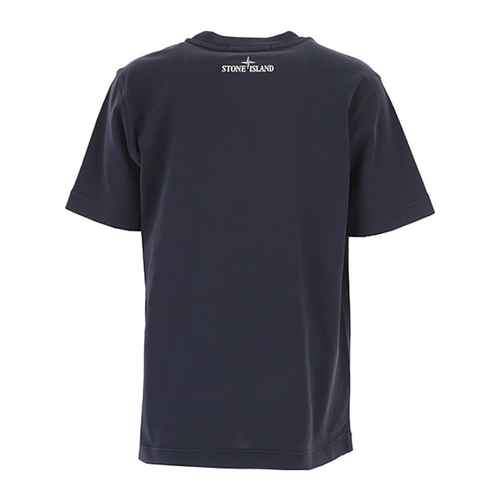 STONE ISLAND JUNIOR LOGO PRINT T-SHIRT IN NAVY