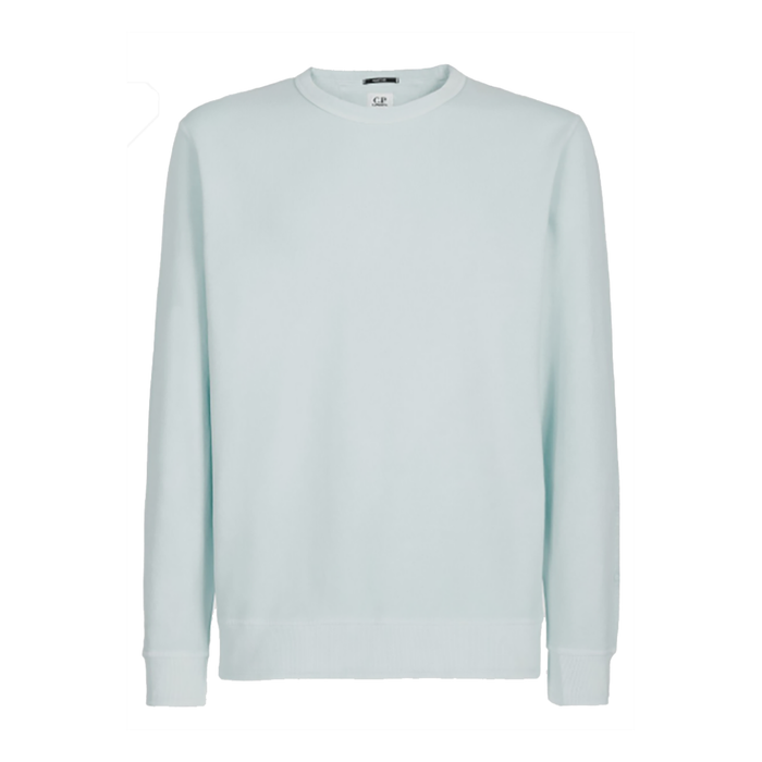 CP COMPANY COTTON RESIST DYED SLEEVE LOGO SWEATER IN BABY BLUE