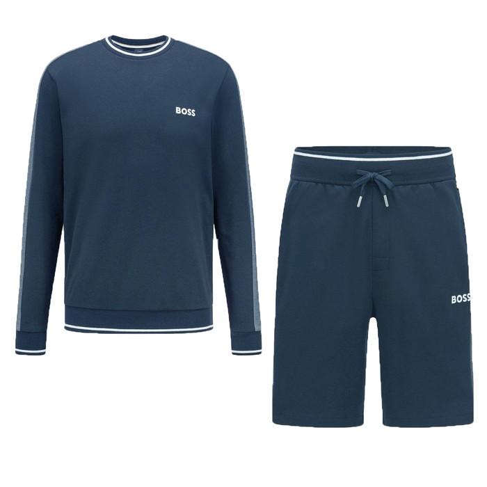 BOSS COTTON BLEND REGULAR FIT SHORT TRACKSUIT IN BLUE